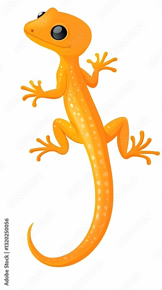 Fototapeta premium Illustration of an Orange Gecko Climbing, Displaying Vibrant Colors and Detailed Texture, Against a White Background.