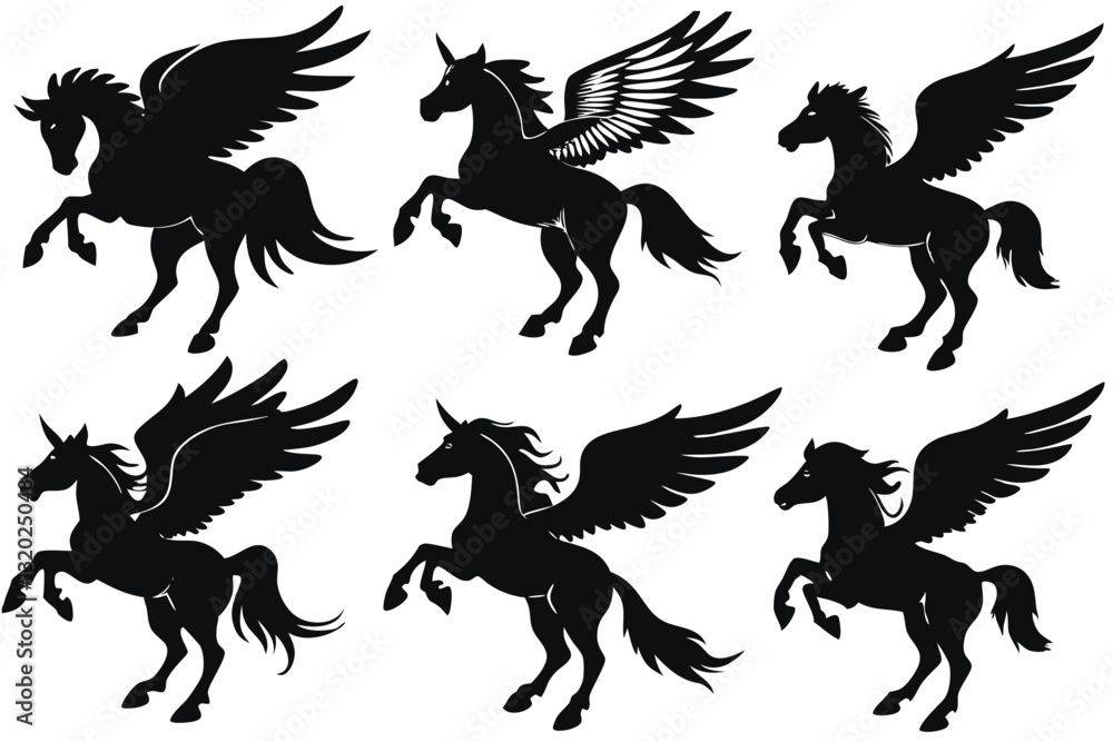 Silhouette of a Pegasus on white