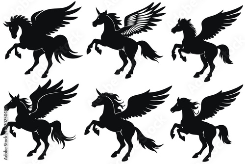 Silhouette of a Pegasus on white