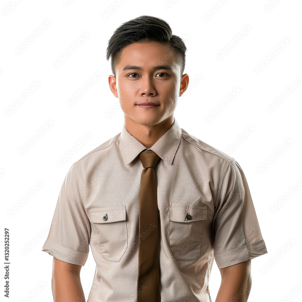 Confident young man in professional attire poses for a portrait against a plain background Confident young man in professional attire poses for a portrait against a plain background