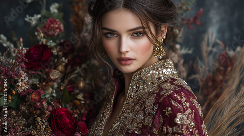 Opulent Turkish Kaftan in Jewel Tones with Gold Embroidery and Elegant Craftsmanship