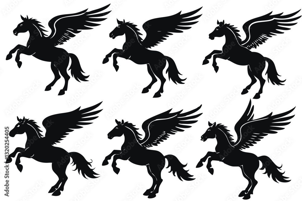 Pegasus Unicorn Silhouette Mythical Flying Horse Fantasy Vector Icon Pegasus Unicorn Silhouette Mythical Flying Horse Fantasy Vector Icon