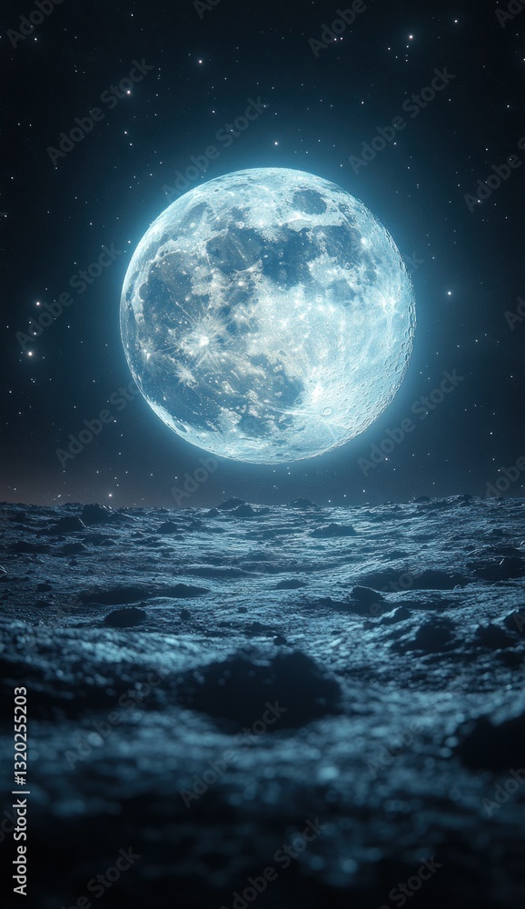 Obraz premium Breathtaking View of Earth from Lunar Surface at Night with Glowing City Lights and Cosmic Ambiance