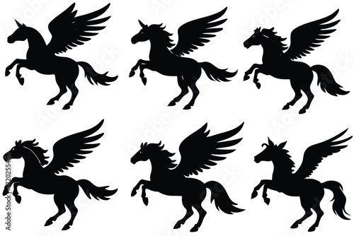 Winged horse vector silhouette flying pegasus icon unicorn silhouette
