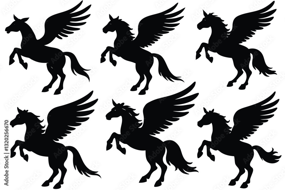 Winged horse vector silhouette flying pegasus icon unicorn silhouette Winged horse vector silhouette flying pegasus icon unicorn silhouette