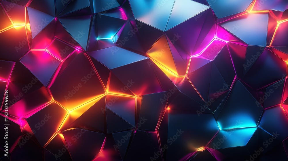 Geometric abstract shapes with vibrant neon colors and illumination Geometric abstract shapes with vibrant neon colors and illumination