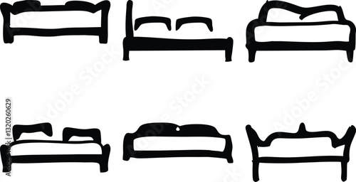Black and White Doodle Style Illustration of Beds and Sofas | Furniture Sketch | Home Decor | Interior Design Elements | Vector Graphic