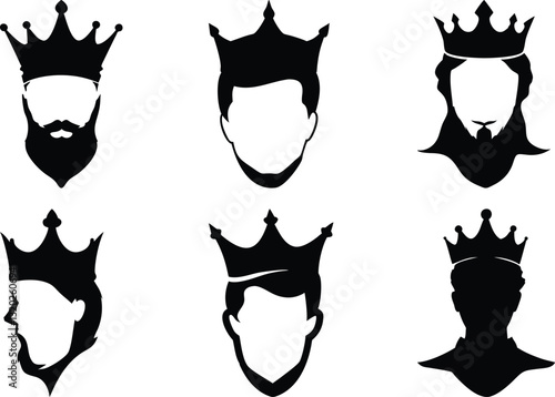 King Crown Silhouette Vector Set: Royal Headwear Designs for Graphic Design, Royalty, and Logo Creation in Black and White