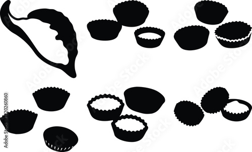 Silhouette Vector Art: Leaf & Assorted Cupcakes, Muffin Liners, Baking Theme Graphic Design Element for Food Blog, Recipe Illustration