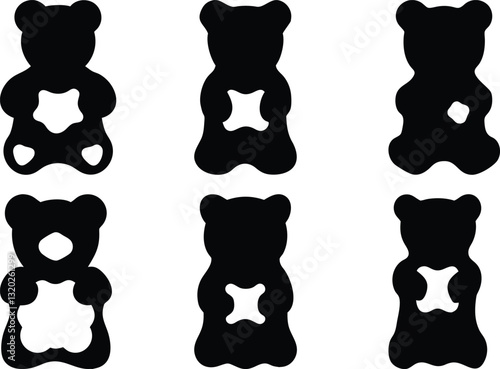 Black & White Gummy Bear Silhouettes: Abstract Candy Illustration, Minimalist Vector Design, Food Art, Sweet Treat Graphics, Cute Bear Icons