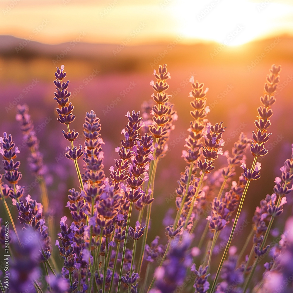 Obraz premium Swaying Field The Breeze With Sunset Lavender