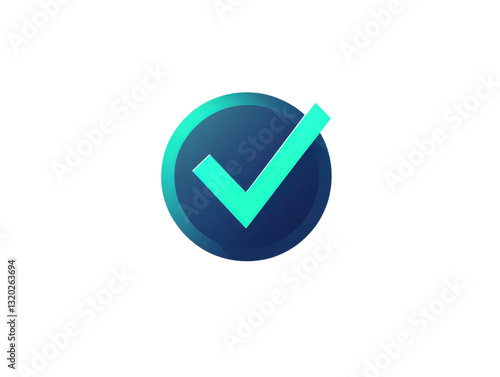 teal check mark in dark blue circle on transparent background