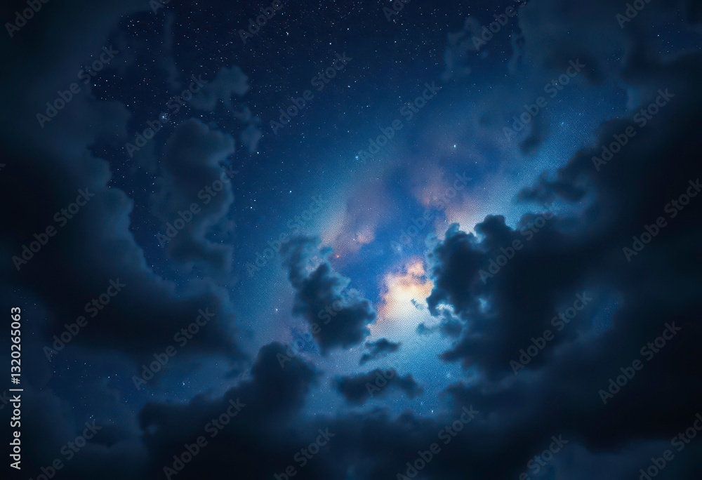 Fototapeta premium Vast night sky, swirling clouds, countless stars gleaming, black, atmosphere