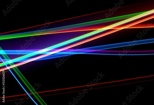 Vibrant, iridescent lines intersect on a dark, abstract background, creating a shimmering effect, ray, glowing