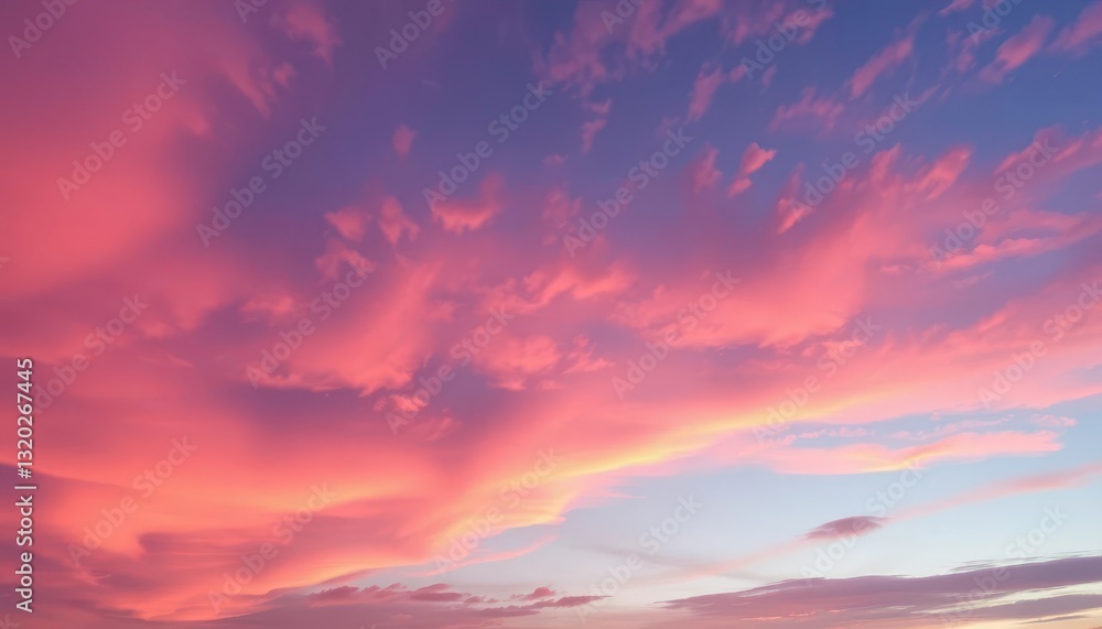 Fototapeta premium Vibrant sunset hues paint the sky with dramatic pink, purple, and blue clouds, beautiful, colorful sunset