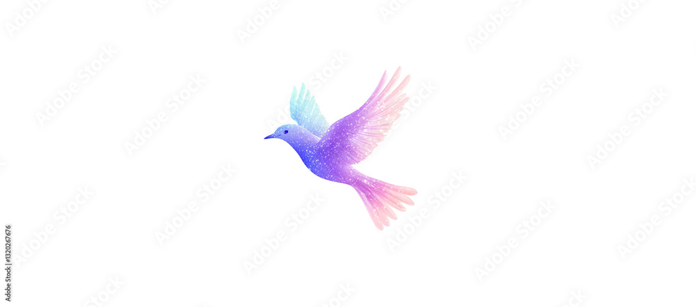 Fototapeta premium Pastel colored bird clip art, shiny and sparkling. Detailed illustration, isolated on white background