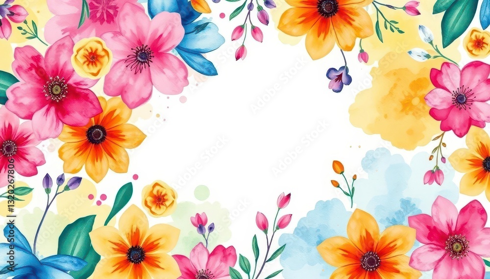 Fototapeta premium Vibrant watercolor floral & geometric shapes, creating a playful book cover pattern, book, watercolor