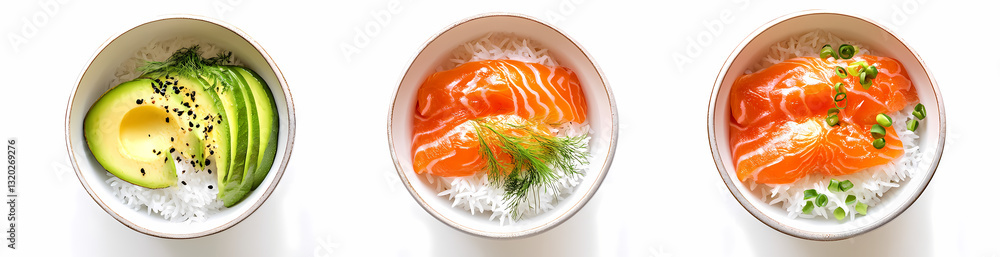 Gourmet Trio: Three distinct bowls each showcasing a meticulously crafted culinary creation, reflecting the art of fine dining. Gourmet Trio: Three distinct bowls each showcasing a meticulously crafted culinary creation, reflecting the art of fine dining.