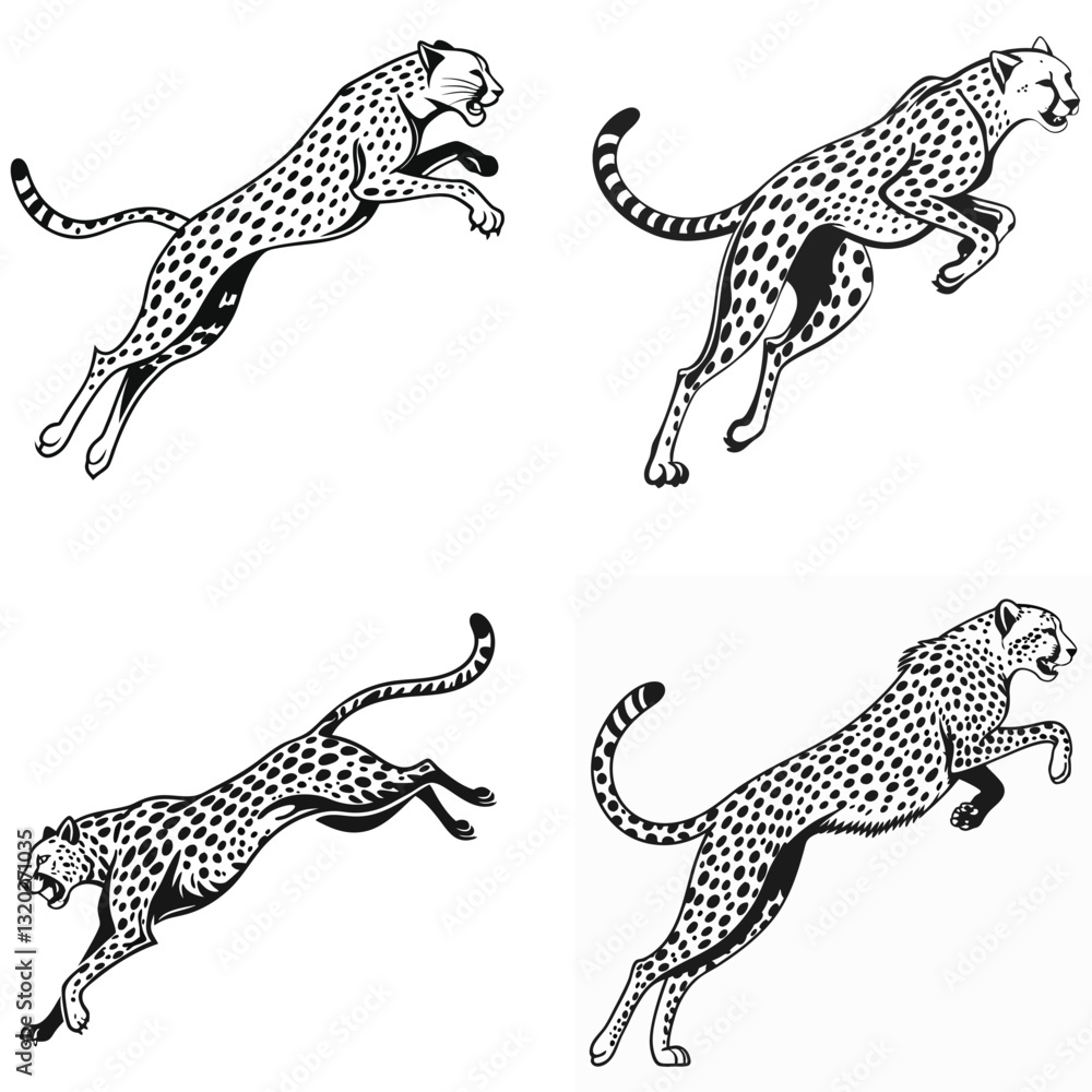 Obraz premium Dynamic Cheetah Silhouettes Speed and Power in Motion.