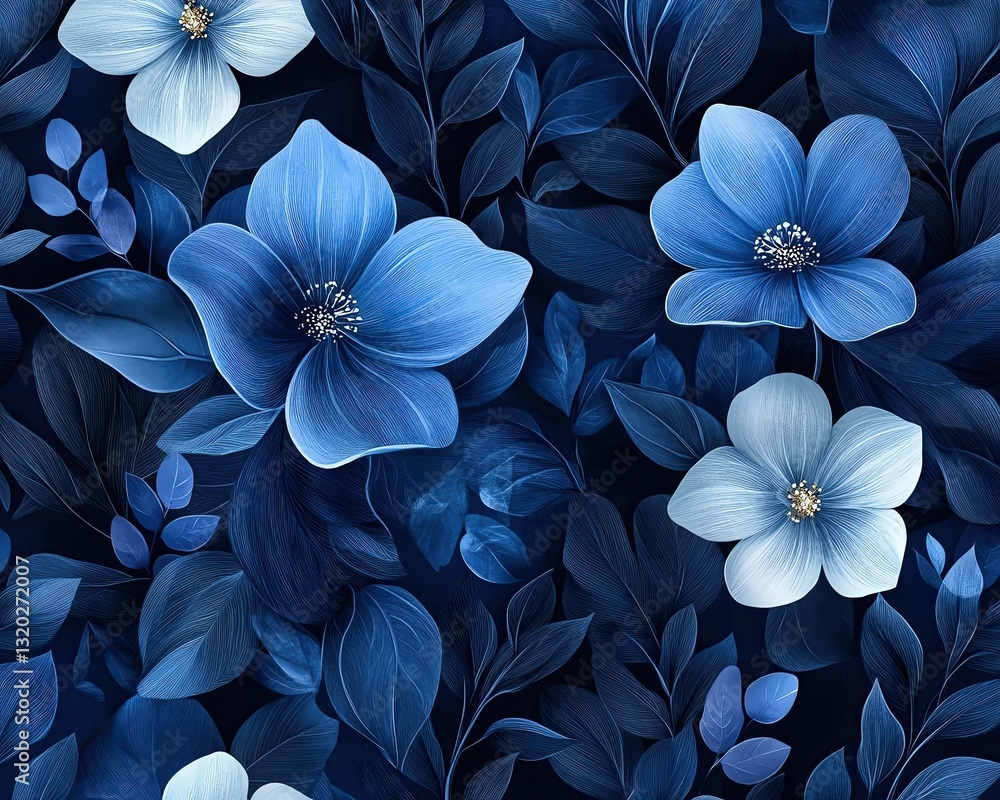 Elegant blue floral pattern on dark background. Elegant blue floral pattern on dark background.
