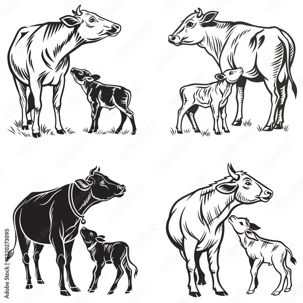 Fototapeta premium Silhouette Bliss Majestic Cattle in Artistic Grace.