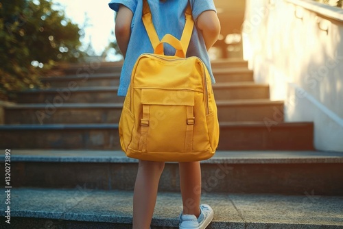 Wallpaper Mural Child with yellow backpack on school stairs close-up of legs hands and bag back to school concept education child outdoors Torontodigital.ca