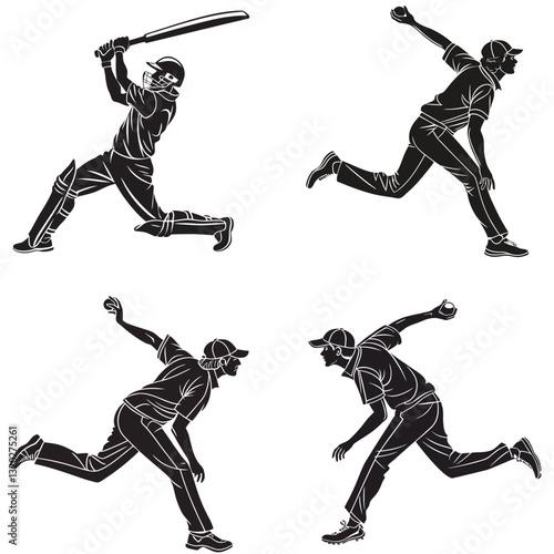 Cricket Silhouettes High Impact Sports Illustrations.