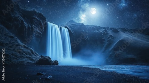 Wallpaper Mural Majestic waterfall cascading into a moonlit landscape Torontodigital.ca