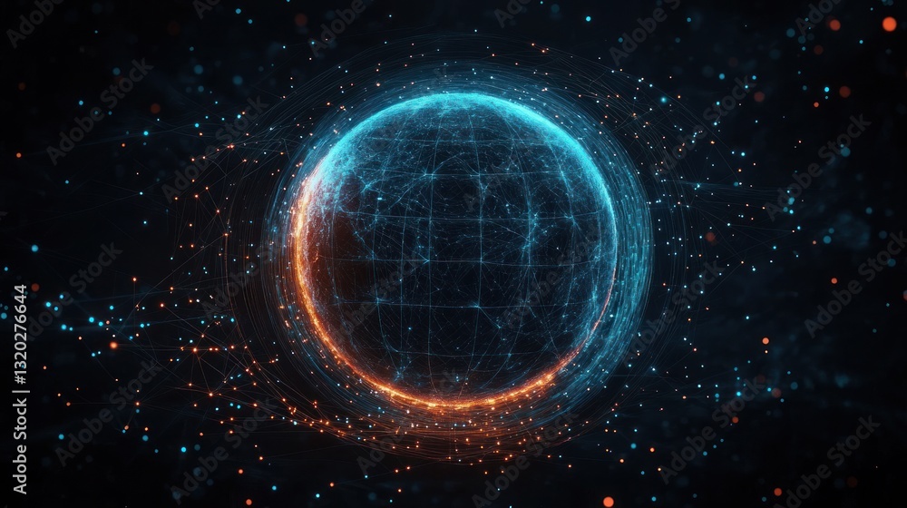 Futuristic Digital Globe with Global Network Connections in Deep Space Background Futuristic Digital Globe with Global Network Connections in Deep Space Background
