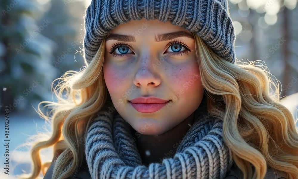 Enchanted Winter Wanderer – Woman in a Snowy Wonderland with Cold Steel and a Backpack Enchanted Winter Wanderer – Woman in a Snowy Wonderland with Cold Steel and a Backpack