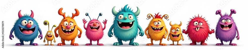 Group of mischievous cartoon monsters with wacky expressions on white background, creatures, mischievous, playful Group of mischievous cartoon monsters with wacky expressions on white background, creatures, mischievous, playful