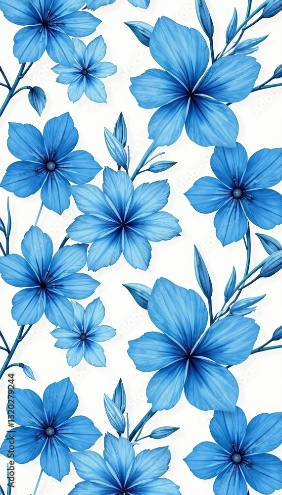 Fototapeta premium Elegant abstract blue flowers seamlessly intertwining in a graceful pattern, graceful, blue