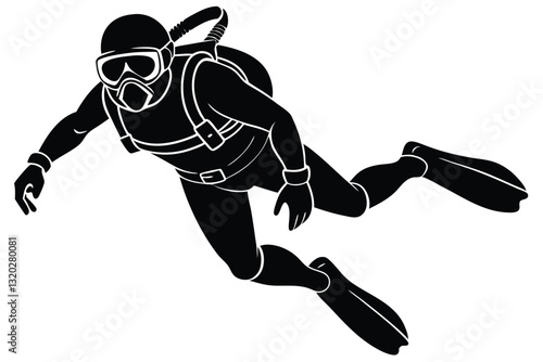 Scuba diver silhouette vector Scuba diving silhouettes on white