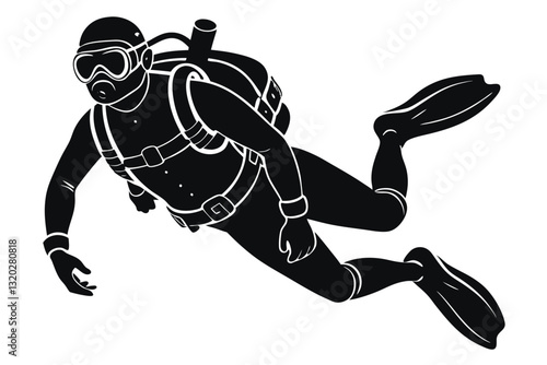 Scuba diver silhouette vector Scuba diving silhouettes on white