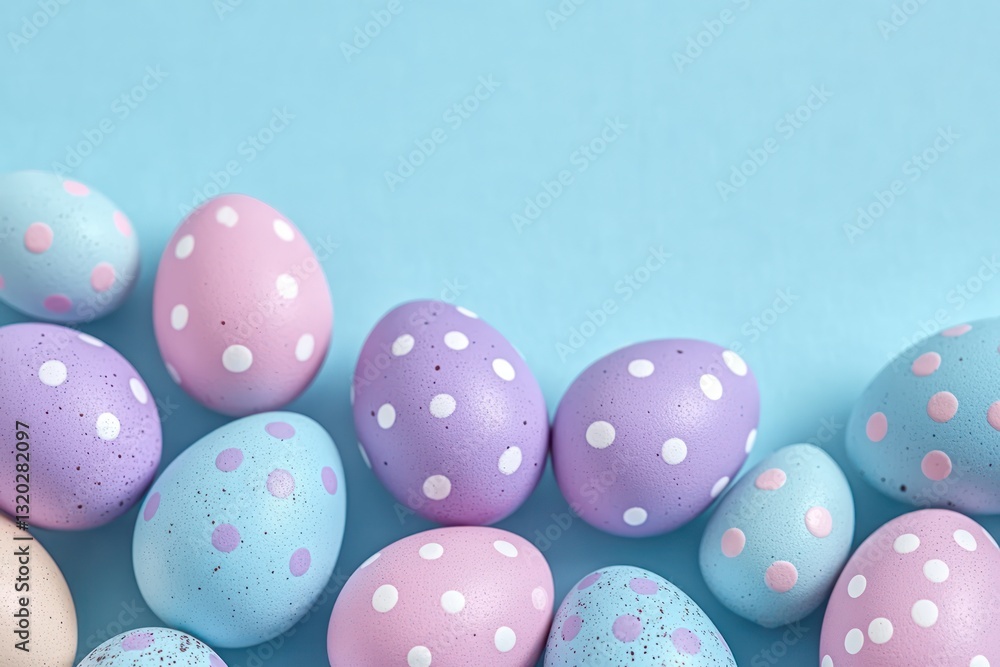 Pastel Easter Eggs on Light Blue Background with Copy Space for Spring Decor and Celebration Pastel Easter Eggs on Light Blue Background with Copy Space for Spring Decor and Celebration