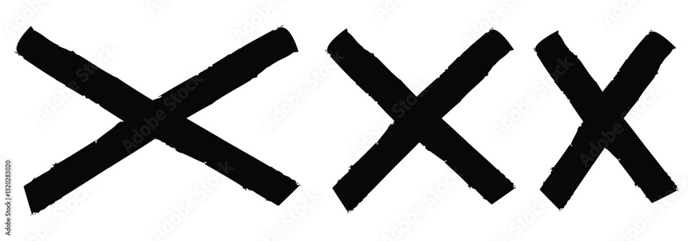 Black paint brush stroke crosses. Check mark symbol NO button for vote in check box, web, etc. Black ink wrong signs. Hand drawn dirty grunge brush strokes cross x vector icon. Vector illustrator Black paint brush stroke crosses. Check mark symbol NO button for vote in check box, web, etc. Black ink wrong signs. Hand drawn dirty grunge brush strokes cross x vector icon. Vector illustrator