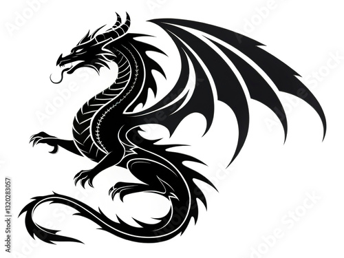 Elegant dragon twisting mid-air, streamlined silhouette, isolated on a white background