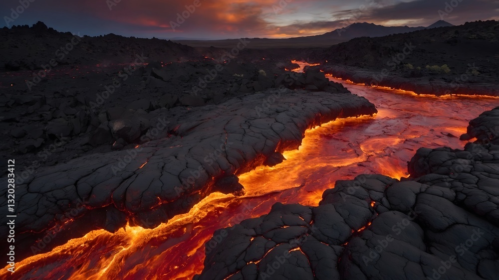 Fototapeta premium Fiery Paradise: The Lava Fields of a Cosmic Domain