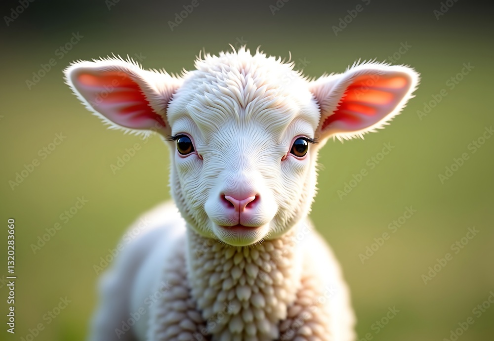 Fototapeta premium gentle gaze of white lamb, soft fur, head tilt