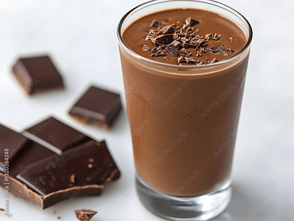 Elegant glass of pure chocolate isolated on a bright white background emphasizing richness and taste Elegant glass of pure chocolate isolated on a bright white background emphasizing richness and taste