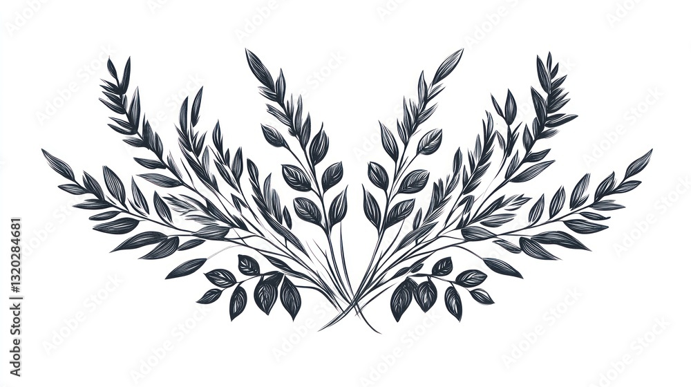 Naklejka premium Elegant floral design, symmetrical arrangement, artistic, graphic elements, for wedding invitations, prints, or stationary