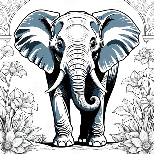 Wallpaper Mural Elephant waving trunk cheerfully, black and white, isolated on white.   Torontodigital.ca