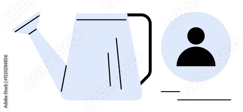 Minimalist design with watering can and user icon, symbolizing nurturing and growth. Ideal for personal growth, career development, mentorship, leadership, education, self-care progress. Flat simple