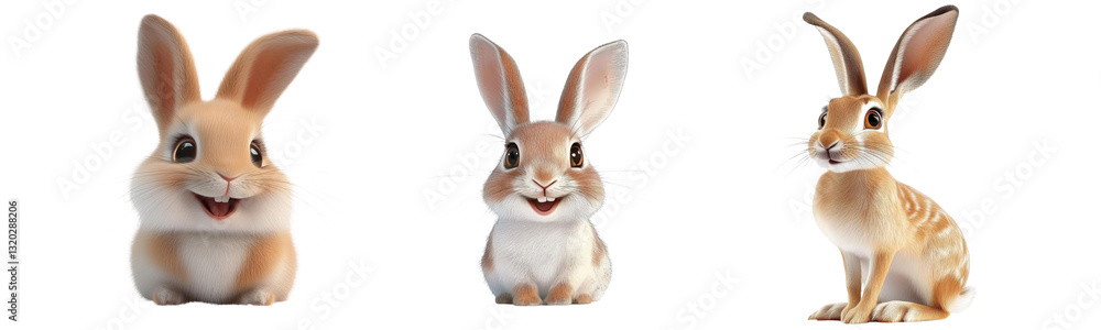 cute cartoon rabbits set on transparent background cute cartoon rabbits set on transparent background