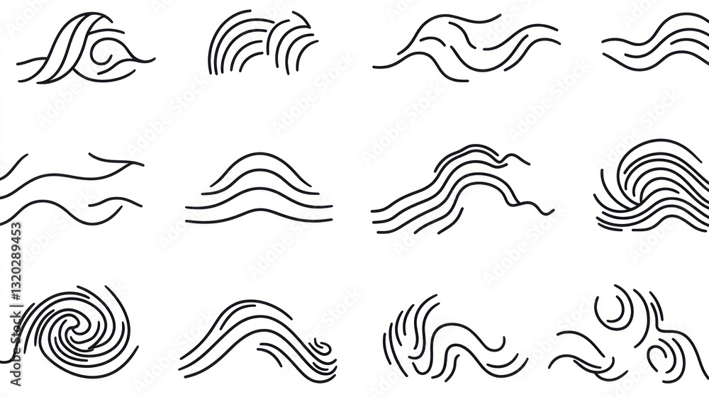 Obraz premium Abstract wave line art patterns design, white background, graphic design element