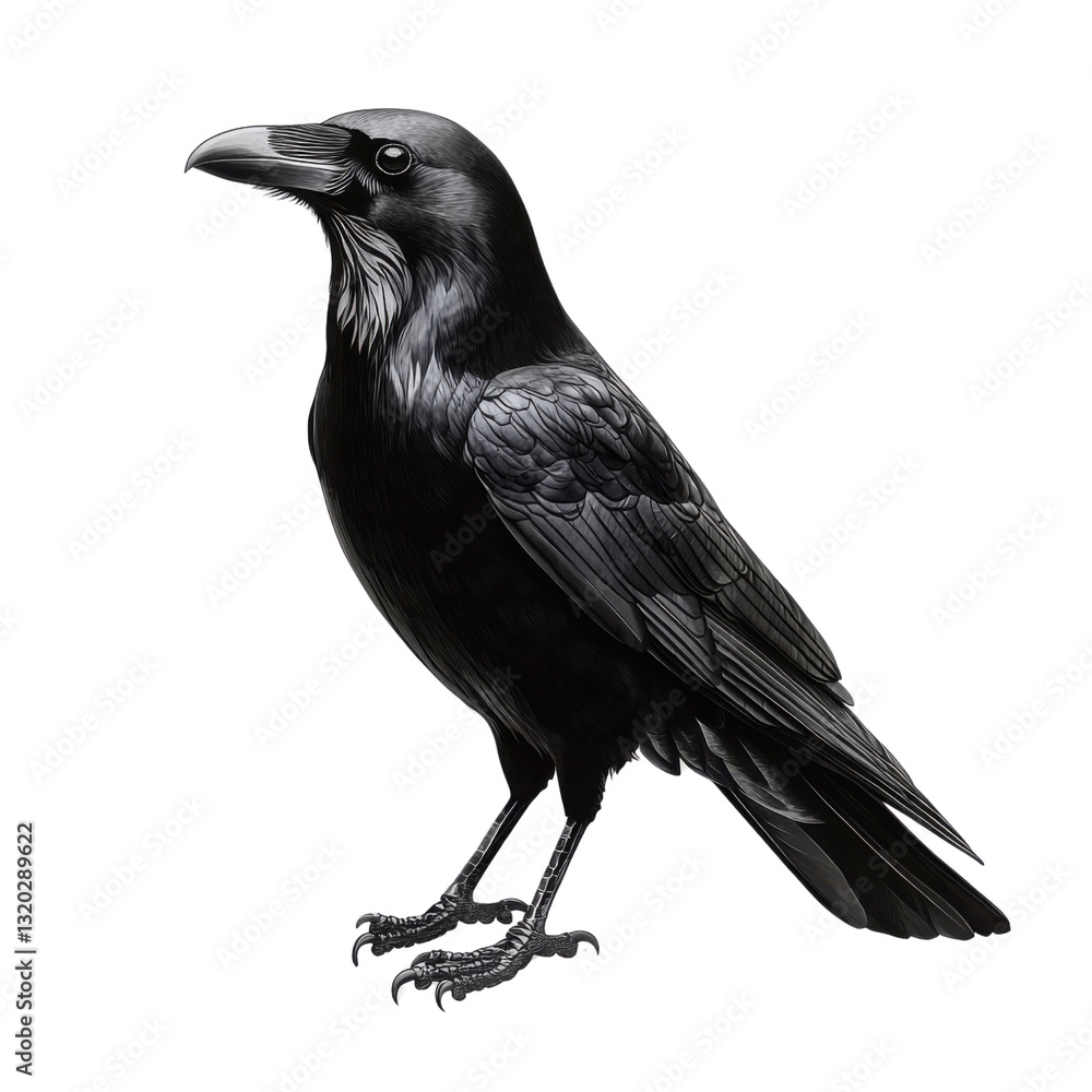 Fototapeta premium raven bird illustration on white background