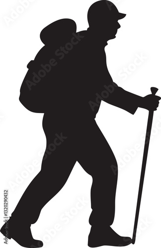 hiking man with rucksacks silhouette