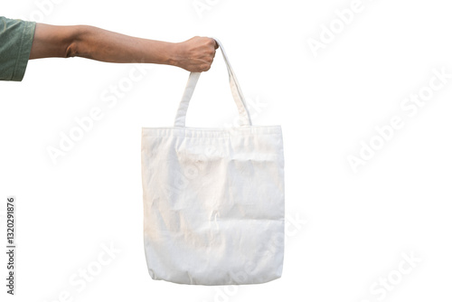 Tote bag fabric cloth shopping sack mockup isolated. Reusable cotton Eco produce bag. Zero waste lifestyle concept