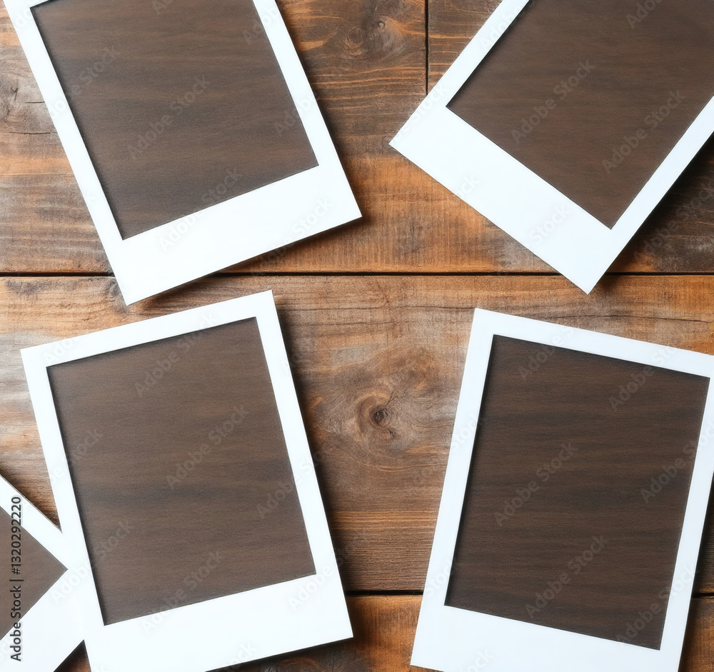 Top View Flat Lay Blank Paper Photo Frames on Wooden Background with Copyspace, Minimalist Design, Creative Layout, Stationery Concept Top View Flat Lay Blank Paper Photo Frames on Wooden Background with Copyspace, Minimalist Design, Creative Layout, Stationery Concept