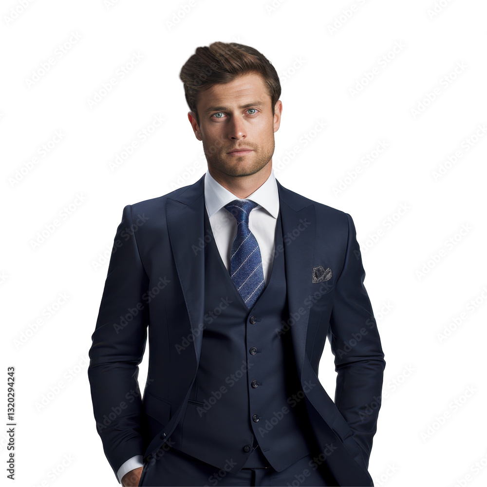 A man in a blue suit and white shirt isolated on transparent background A man in a blue suit and white shirt isolated on transparent background